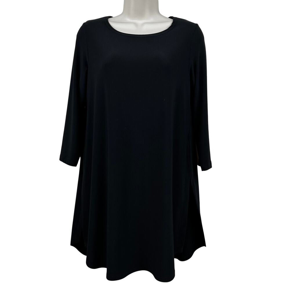 Sympli Tunic Top Blouse Jersey Knit 3/4 Sleeve Black Size 6 Minimalist Lagenlook